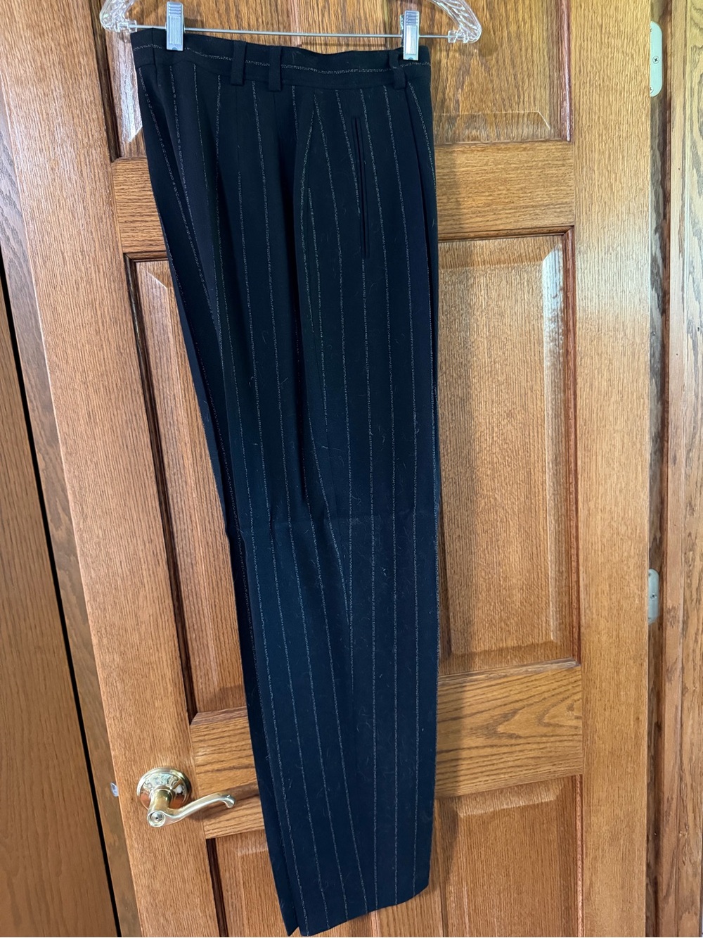 Escada Black Pinstripe Men's Dress Pants with Subtle White Stripes